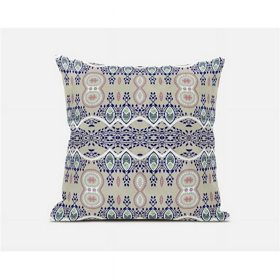 Amrita Sen Designs 18 x 18 in. Sephalina Paisley Leaves Broadcloth Indoor & Outdoor Zippered Pillow - Beige, Blue & White