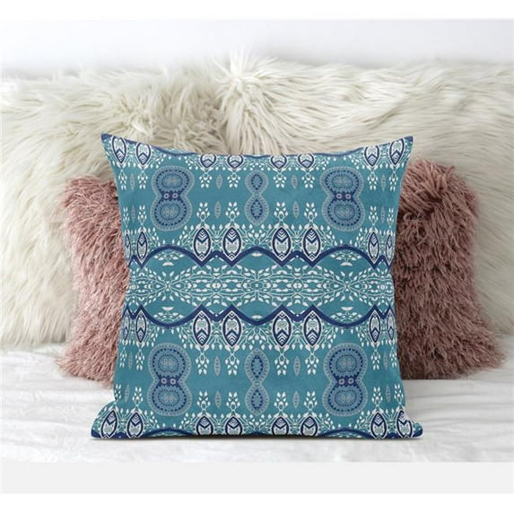 Sephalina Paisley Leaves Throw Pillow in Aqua 18x18