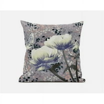 Amrita Sen Designs  18 x 18 in. Three Roses with Butterfly Broadcloth Indoor & Outdoor Zippered Pillow - Yellow, Muted Blue & Grey