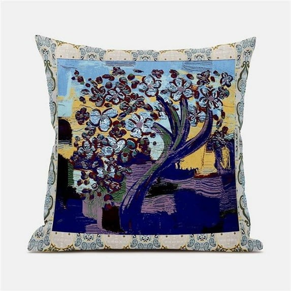 Amrita Sen Designs CAPL771FSDS-BL-18x18 18 x 18 in. Tree Oil Duo Suede Blown & Closed Pillow - Brown, Green & Yellow