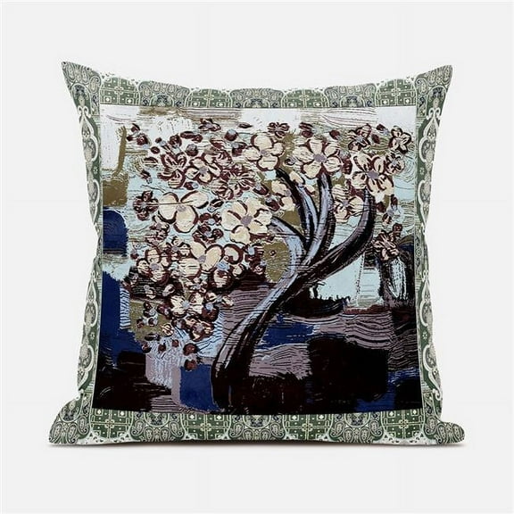 Amrita Sen Designs 18 x 18 in. Tree Oil Duo Broadcloth Indoor & Outdoor Blown & Closed Pillow - White, Green & Blue