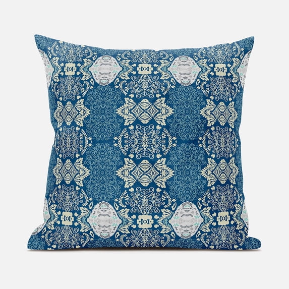 Carnival Geo Indoor/Outdoor Pillow with Removable Cover in Off-White Blue20x20