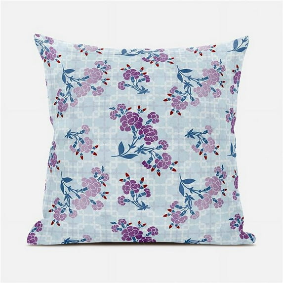 Amrita Sen Designs 20 x 20 in. Checkerboard Marigold Flowers Broadcloth Indoor & Outdoor Blown & Closed Pillow - Grey, Purple & Pink
