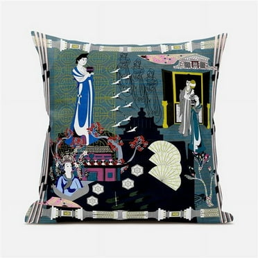 Amrita Sen Designs  20 x 20 in. Empress Hall Suede Zippered Pillow with Insert - Grey, Blue & Black