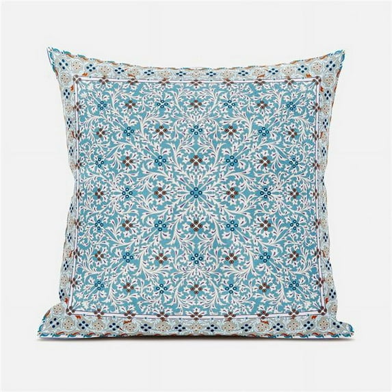 Amrita Sen Designs 20 x 20 in. Floral Swirl Broadcloth Indoor & Outdoor Blown & Closed Pillow - White, Blue & Beige