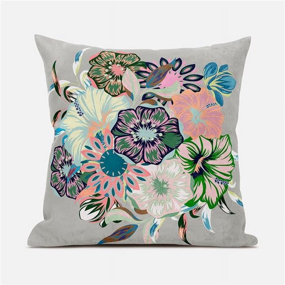 Amrita Sen Friendship Bouquet Indoor/Outdoor Pillow with Removable Cover in Gray Peach Green Blue20x20