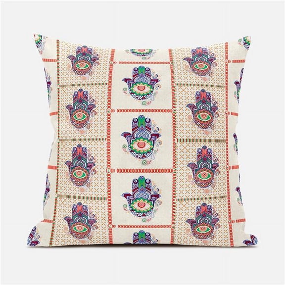 Amrita Sen Designs  20 x 20 in. Hamsa Hand Paisley Duo Broadcloth Indoor & Outdoor Zippered Pillow - Off White & Red