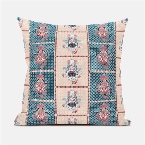 Hamsa Hand Paisley Duo Indoor/Outdoor Pillow in Orange Blue 20x20