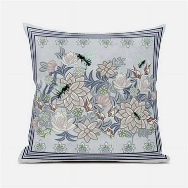 Amrita Sen Designs  20 x 20 in. Honeybee on Flower Suede Zippered Pillow with Insert - Multi Color