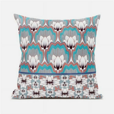 Amrita Sen Designs  20 x 20 in. Lotus Suede Zippered Pillow with Insert - Mint, Grey & Orange