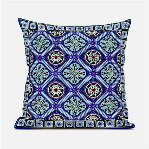 Amrita Sen Designs CAPL1033BrCDS-BL-20x20 20 x 20 in. Mandala Floral Tiles Broadcloth Indoor & Outdoor Blown & Closed Pillow - Multi Color
