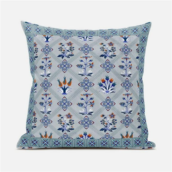 Mughal Art Indoor/Outdoor Pillow with Removable Cover in Gray Orange Green White20x20