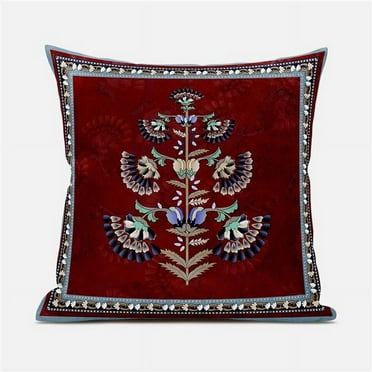 Amrita Sen Designs  20 x 20 in. Mughal Buta Suede Zippered Pillow with Insert - Red