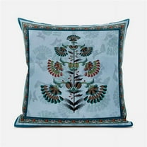 Amrita Sen Designs  20 x 20 in. Mughal Buta Suede Zippered Pillow with Insert - Sky Blue & Red
