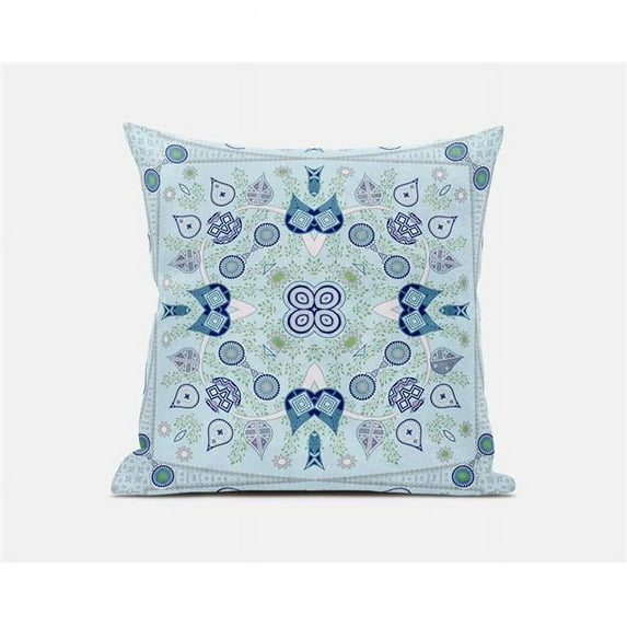 Amrita Sen Designs 20 x 20 in. Paisley Leaf Geo Broadcloth Indoor & Outdoor Zippered Pillow - Light Blue, Aqua & White