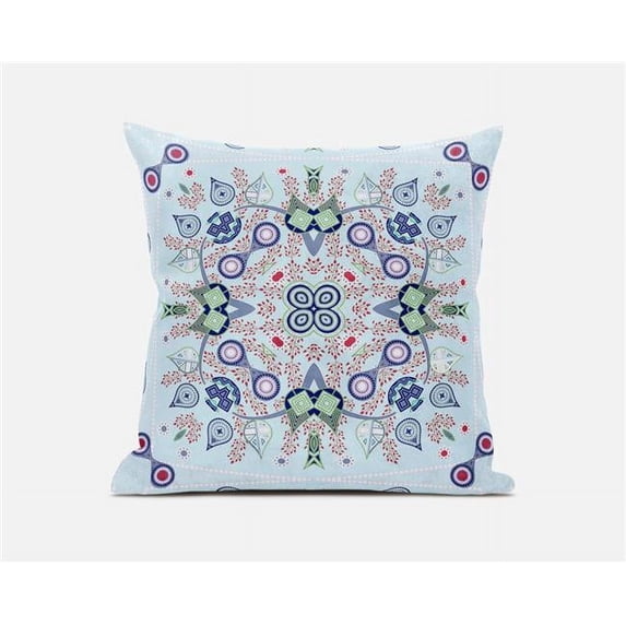Amrita Sen Designs 20 x 20 in. Paisley Leaf Geo Broadcloth Indoor & Outdoor Zippered Pillow - Light Blue, Green & Red