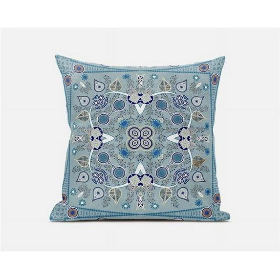 Amrita Sen Designs 20 x 20 in. Paisley Leaf Geo Broadcloth Indoor & Outdoor Zippered Pillow - Muted Blue, Beige & White