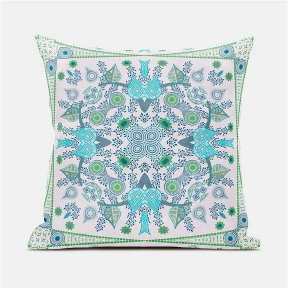 Paisley Leaf Geo Duo Indoor/Outdoor Pillow in White Light Blue Green 20x20