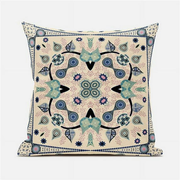 Amrita Sen Designs 20 x 20 in. Paisley Leaf Geo Duo Suede Blown & Closed Pillow - Beige, Green & Black