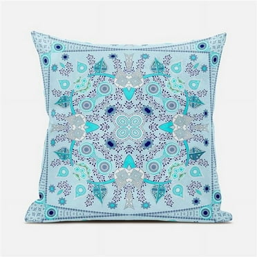 Amrita Sen Designs  20 x 20 in. Paisley Leaf Geo Duo Suede Zippered Pillow with Insert - Light Blue & Grey