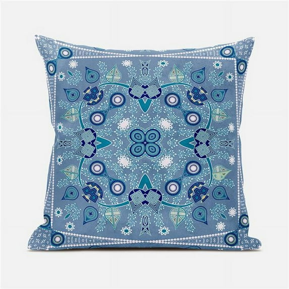 Amrita Sen Designs 20 x 20 in. Paisley Leaf Geo Duo Suede Zippered Pillow with Insert - Muted Blue & White