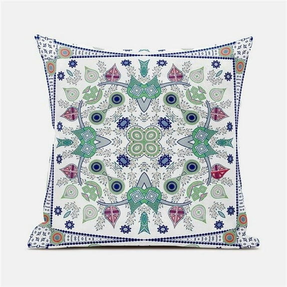 Amrita Sen Designs CAPL866BrCDS-BL-20x20 20 x 20 in. Paisley Leaf Geo Duo Broadcloth Indoor & Outdoor Blown & Closed Pillow - Off White & Green