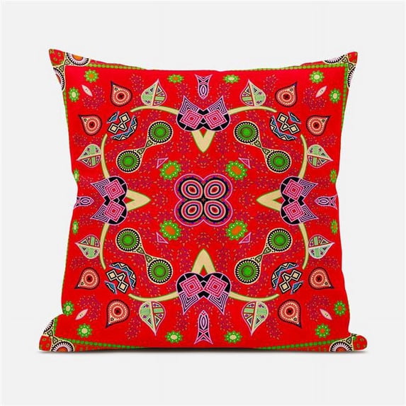 Amrita Sen Designs 20 x 20 in. Paisley Leaf Geo Duo Suede Zippered Pillow with Insert - Red