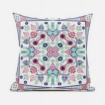 Amrita Sen Designs  20 x 20 in. Paisley Leaf Geo Duo Suede Zippered Pillow with Insert - White, Pink & Light Blue