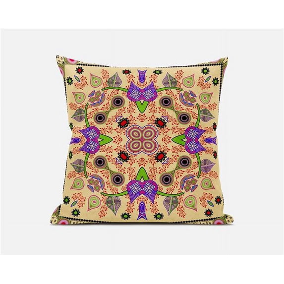 Amrita Sen Designs 20 x 20 in. Paisley Pattern Square Broadcloth Indoor & Outdoor Zippered Pillow - Beige, Purple & Green