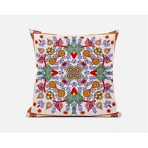Amrita Sen Designs 20 x 20 in. Paisley Pattern Square Broadcloth Indoor & Outdoor Zippered Pillow - White, Red & Orange