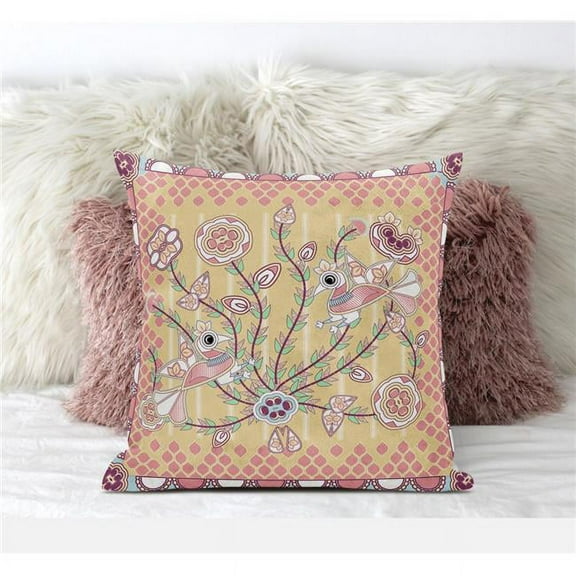 Amrita Sen Designs  20 x 20 in. Pond Peacock Suede Zippered Pillow with Insert - Multi Color