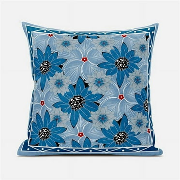 Amrita Sen Designs  20 x 20 in. Sun Flowers Suede Zippered Pillow with Insert - Grey & Blue