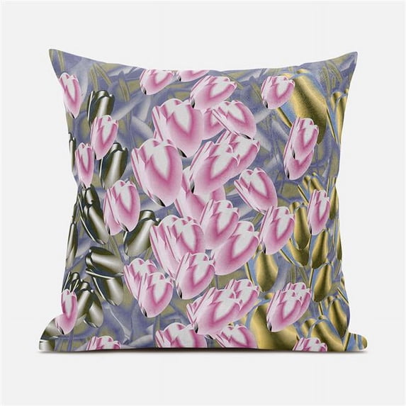 Amrita Sen Designs 20 x 20 in. Tulip Bouquet Suede Zippered Pillow with Insert - Multi Color