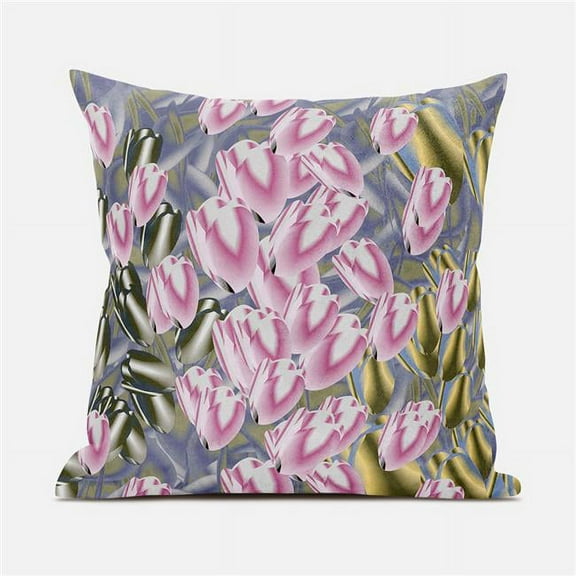 Amrita Sen Designs  20 x 20 in. Tulip Bouquet Suede Zippered Pillow with Insert - Multi Color