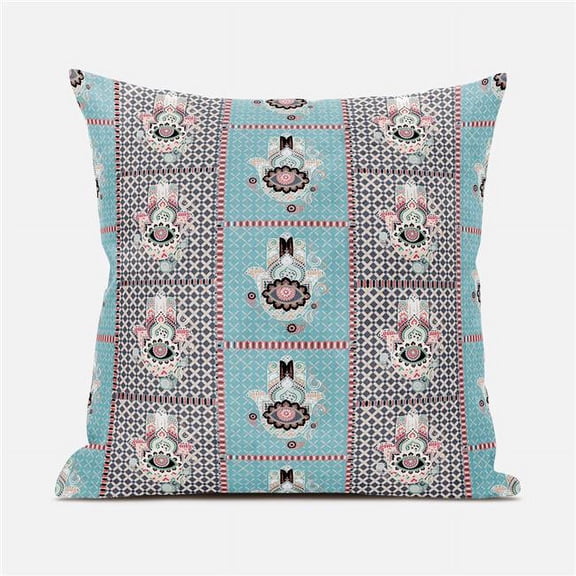 Amrita Sen Designs  26 x 26 in. Hamsa Hand Paisley Duo Broadcloth Indoor & Outdoor Zippered Pillow - Mint & Black