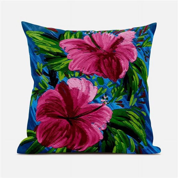 Amrita Sen Designs 26 x 26 in. Hawaii Floral Duo Broadcloth Indoor & Outdoor Zippered Pillow - Pink, Green & Blue