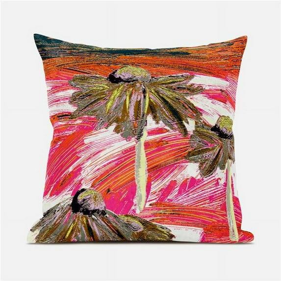 Amrita Sen Designs 26 x 26 in. Hawaii Floral Oil Duo Broadcloth Indoor & Outdoor Blown & Closed Pillow - White & Pink
