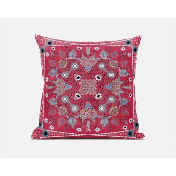 Amrita Sen Designs 26 x 26 in. Paisley Leaf Geo Broadcloth Indoor & Outdoor Zippered Pillow - Red, Grey & Blue