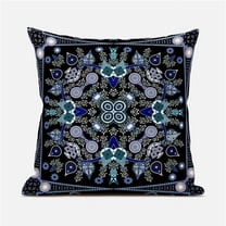 Amrita Sen Designs 26 x 26 in. Paisley Leaf Geo Duo Broadcloth Indoor & Outdoor Zippered Pillow - Black, Grey & Midnight Blue