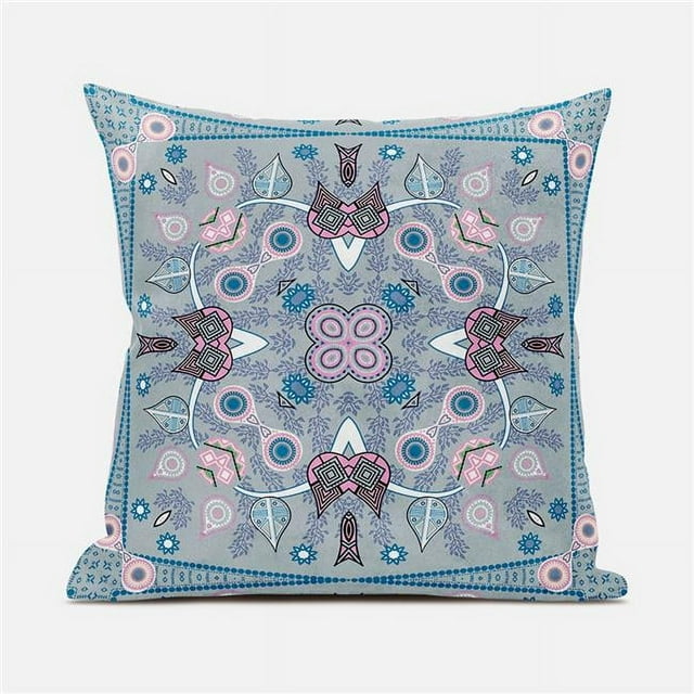Amrita Sen Designs  26 x 26 in. Paisley Leaf Geo Duo Broadcloth Indoor & Outdoor Zippered Pillow - Grey & Pink