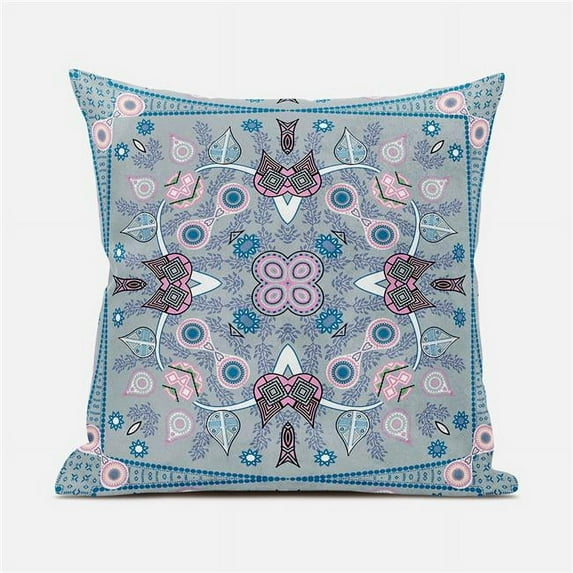 Amrita Sen Designs 26 x 26 in. Paisley Leaf Geo Duo Broadcloth Indoor & Outdoor Zippered Pillow - Grey & Pink