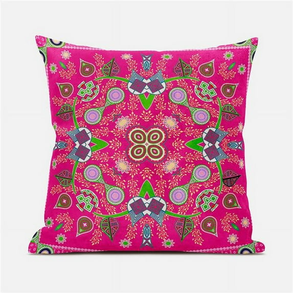 Amrita Sen Designs 26 x 26 in. Paisley Leaf Geo Duo Broadcloth Indoor & Outdoor Zippered Pillow - Hot Pink