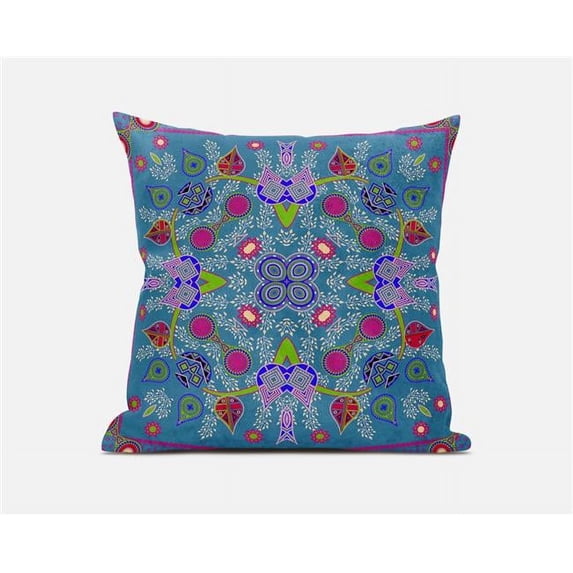 Amrita Sen Designs 26 x 26 in. Paisley Pattern Square Broadcloth Indoor & Outdoor Zippered Pillow - Dark Muted Blue, Pink & Green