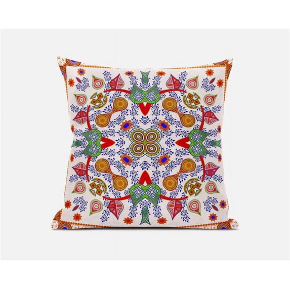 Amrita Sen Designs 26 x 26 in. Paisley Pattern Square Broadcloth Indoor & Outdoor Zippered Pillow - White, Red & Orange