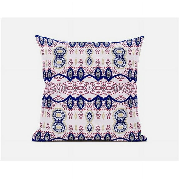 Amrita Sen Designs 26 x 26 in. Sephalina Paisley Leaves Broadcloth Indoor & Outdoor Zippered Pillow - White, Red & Blue