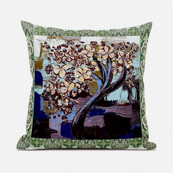 Amrita Sen Designs 26 x 26 in. Tree Oil Duo Broadcloth Indoor & Outdoor Zippered Pillow - Brown, Green & Purple