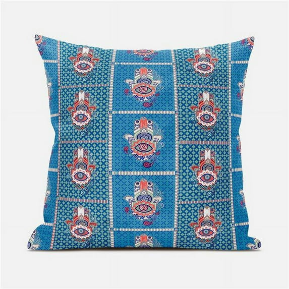 Amrita Sen Designs 28 x 28 in. Hamsa Hand Paisley Duo Broadcloth Indoor & Outdoor Blown & Closed Pillow - Blue