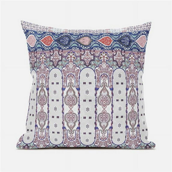 Amrita Sen Designs 28 x 28 in. Taj Garden Columns Duo Broadcloth Indoor & Outdoor Blown & Closed Pillow - Beige, Blue & Red