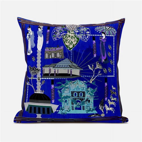 Amrita Sen Designs CAPL993FSDS-ZP-18x18 18 x 18 in. City Palace Suede Zippered Pillow with Insert - Blue, Purple & Turquoise