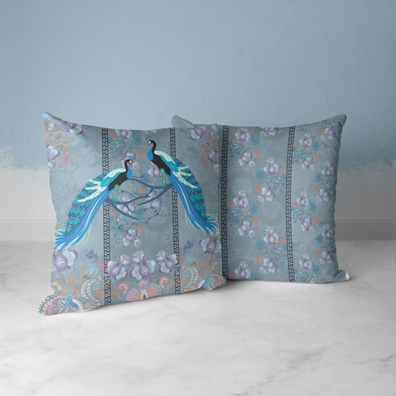 Amrita Sen Designs Amrita Sen Enchanted Peacock Faux Suede Accent Pillow 18" x 18"